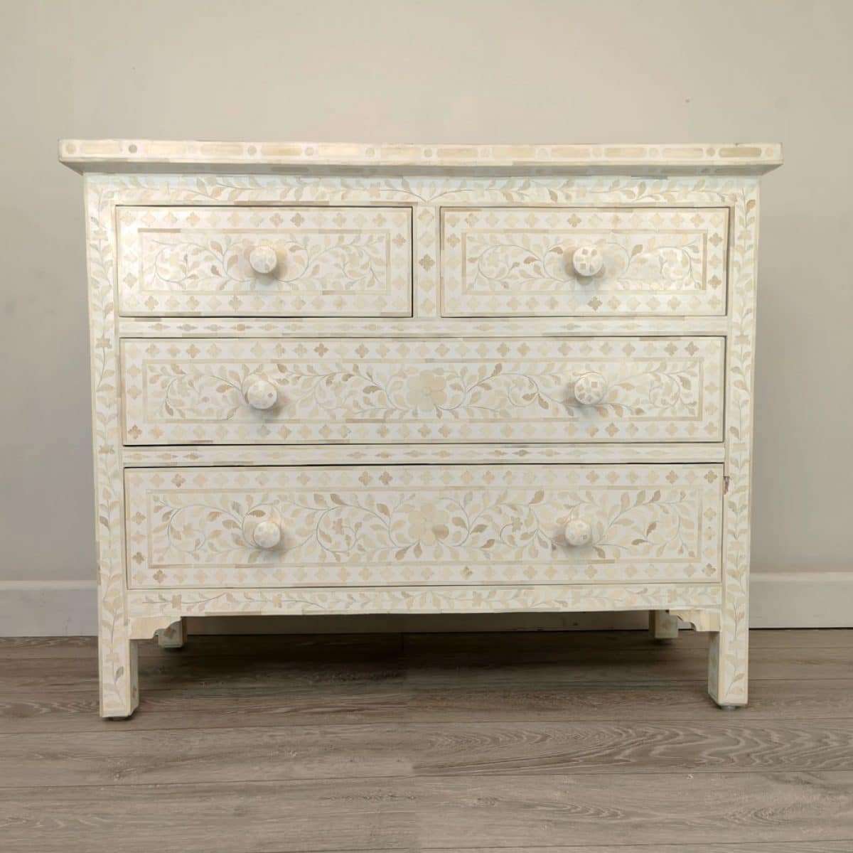 Black Bone 4 Drawer Bedside Chest Iris Furnishing