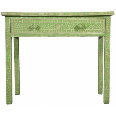 Light Green Bone Inlay Console Table, Green Entryway Table