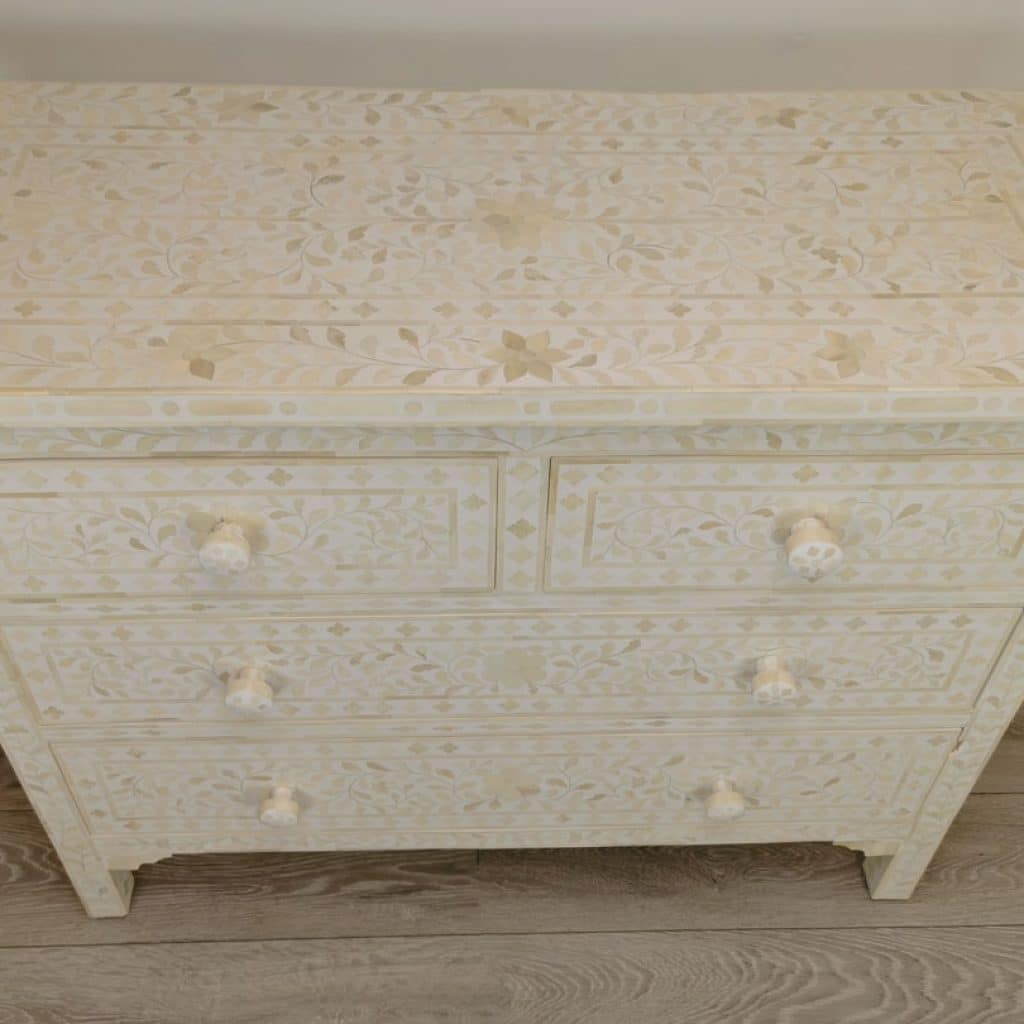 White Bone Inlay Chest of Drawers - Iris Furnishing