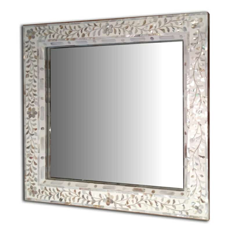 White Mother Of Pearl Square Mirror, Mother Of Pearl Mirrors Uk