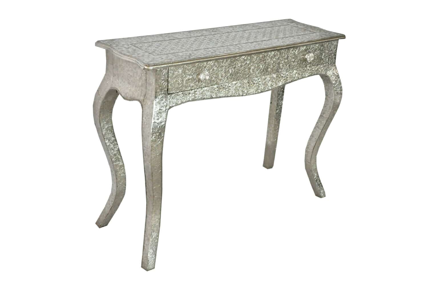 Embossed White Metal French console table - Iris Furnishing