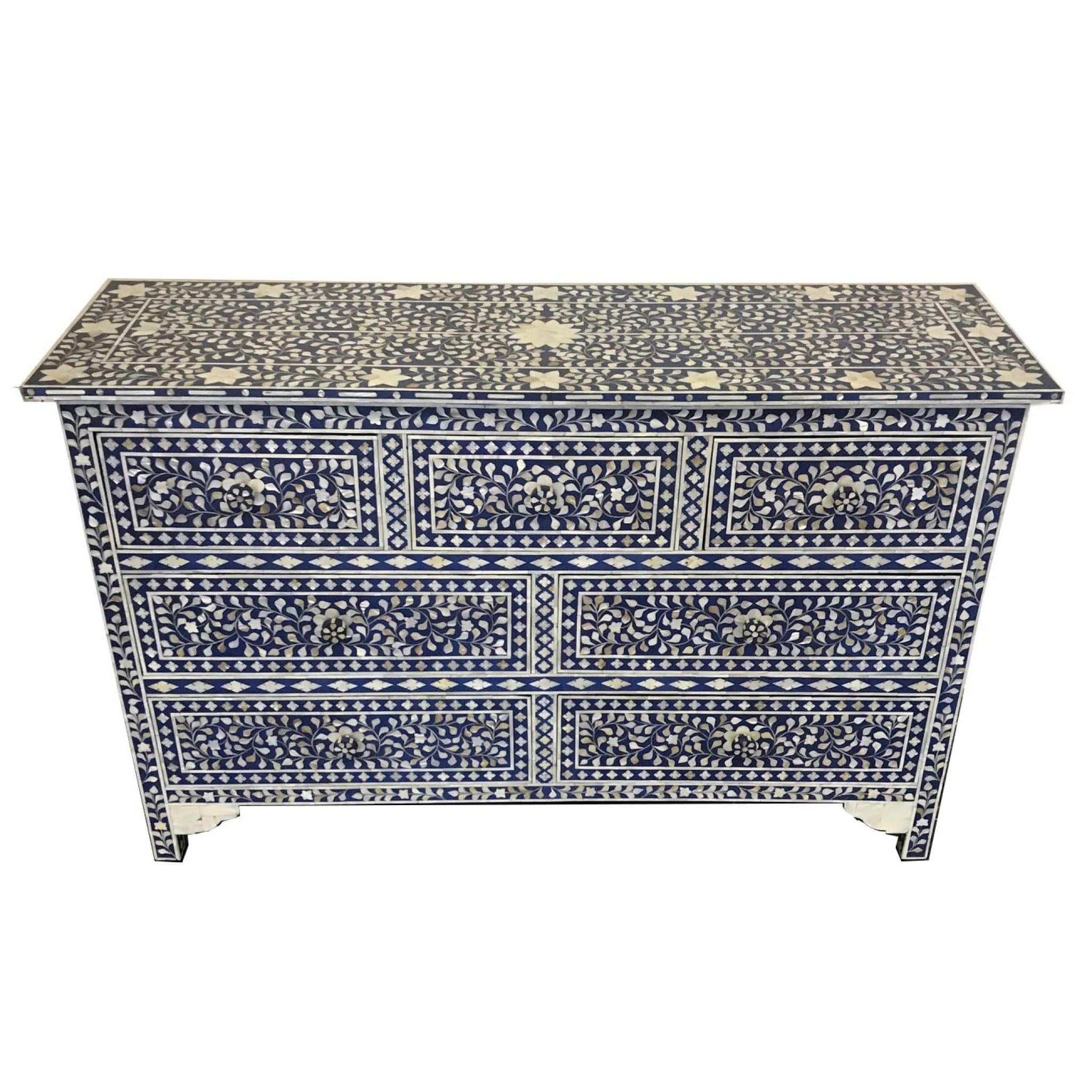 Midnight Blue Mother of Pearl 7 drawer chest - Iris Furnishing